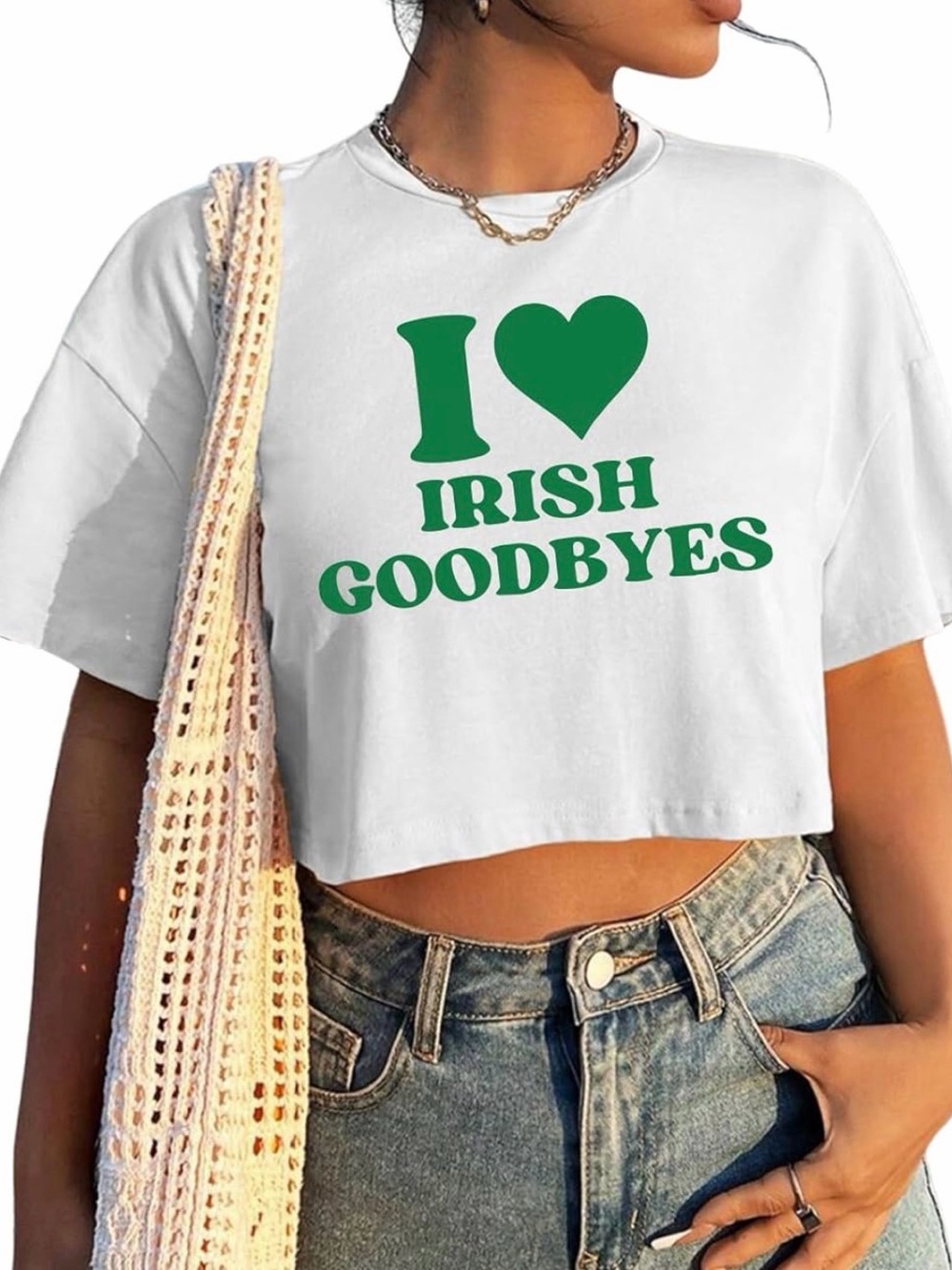 I Love Irish Goodbyes White Crop Tee